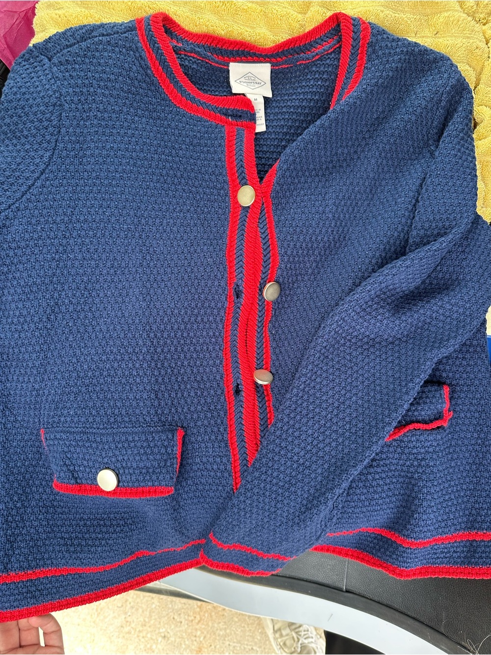St. John's Bay Navy Cardigan with Red Trim